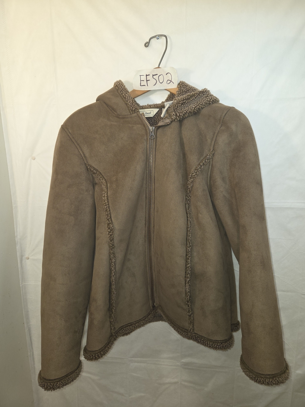 L.L. Bean Women's Hooded Teddy Shearling Jacket - Taupe Brown